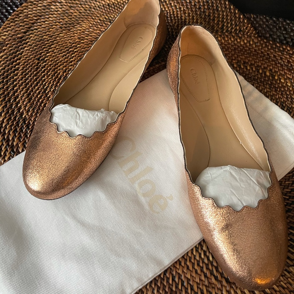 Chloe Scallop ROSE GOLD flats 36.5